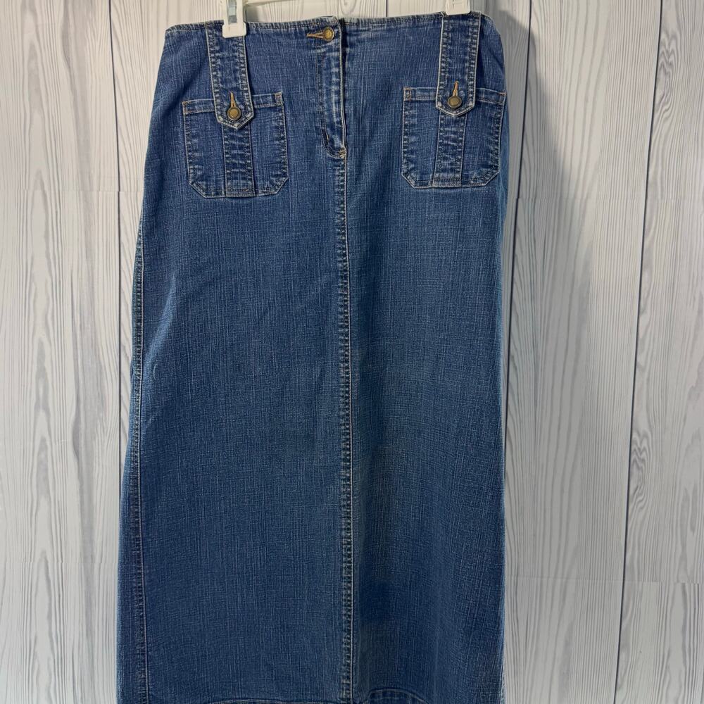 Vintage Y2K 2000s Faded Glory Stretch Back Slit Denim Maxi Skirt Pocket Size 10